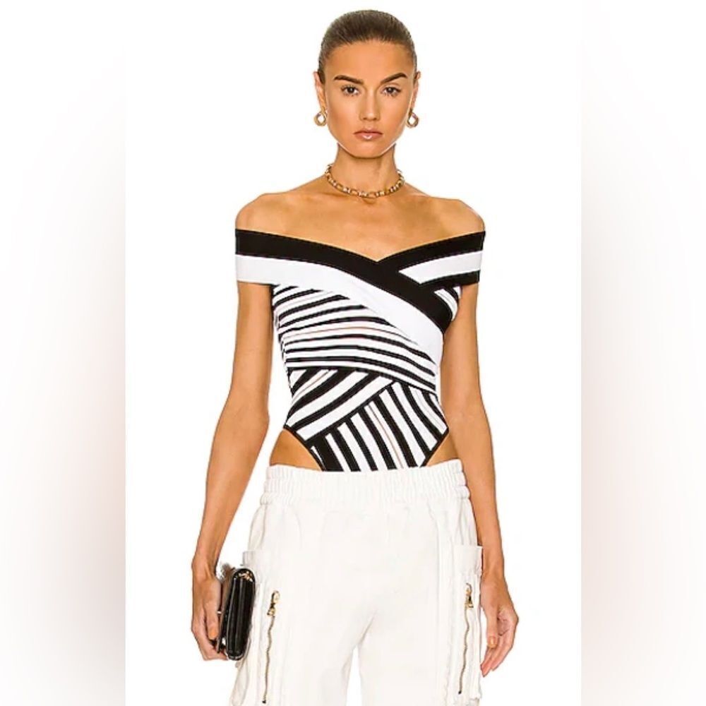 Balmain Striped Jacquard-Knit Bodysuit size 34/ us size 2